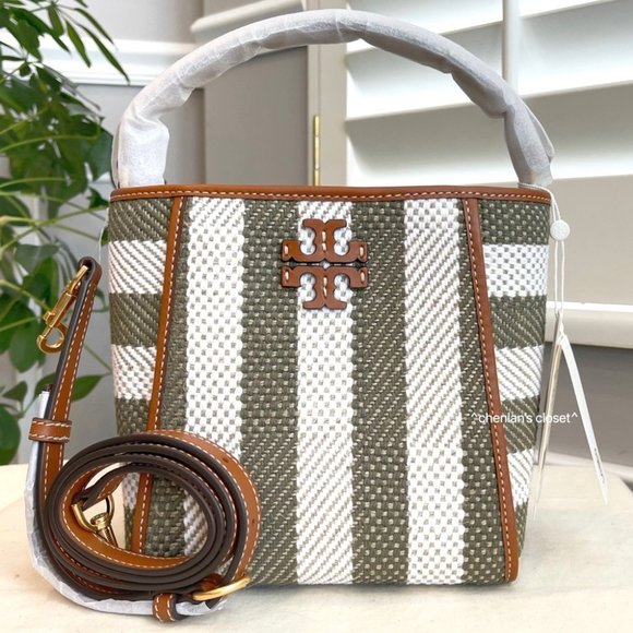 🔥NeW! Tory Burch McGraw Woven Stripe Small Bucket Bag - Picture 1 of 16